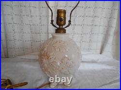 Vintage Aladdin glass oak leaf design double light electric table lamp withfinial