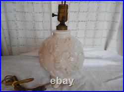 Vintage Aladdin glass oak leaf design double light electric table lamp withfinial