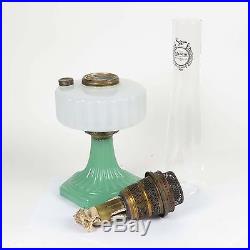Vintage Aladdin kerosine oil lamp green white moonstone glass Corinthian Model B