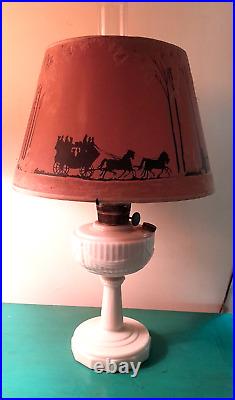 Vintage Antique Aladdin Alacite Mantle Oil Lamp W Flocked Paper Shade w Horses