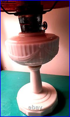 Vintage Antique Aladdin Alacite Mantle Oil Lamp W Flocked Paper Shade w Horses