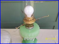 Vintage Antique Aladdin Electrified Oil Lamp Jadeite Glass with Shade