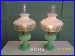 Vintage Antique Aladdin Electrified Oil Lamp Jadeite Glass with Shade