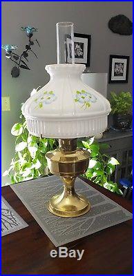 Vintage Antique Aladdin Model 23 Brass Kerosene Oil Lamp + Milk Glass Shade