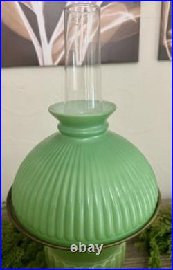 Vintage Antique Aladdin Model B Oil Lamp Jadeite Green Milk Glass with Shade