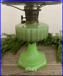 Vintage Antique Aladdin Model B Oil Lamp Jadeite Green Milk Glass with Shade Vintage Antique Aladdin Model B Oil Lamp Jadeite Green Milk Glass with Shade