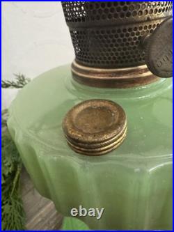 Vintage Antique Aladdin Model B Oil Lamp Jadeite Green Milk Glass with Shade
