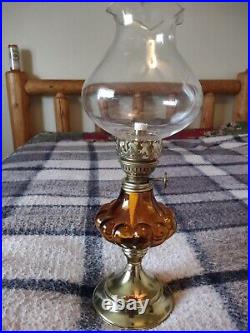 Vintage Antique Aladdin Style Kerosene Lamp, Hurricane Unused Amber Glass Rare