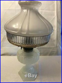 Vintage/Antique Aladdin White Glass withshade & new Mantle oil kerosene Lamp
