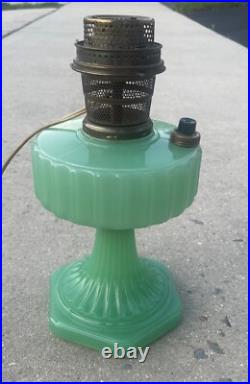Vintage Antique Aladdin oil Green Glass Corinthian Jadeite LAMP Light