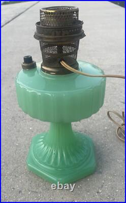 Vintage Antique Aladdin oil Green Glass Corinthian Jadeite LAMP Light