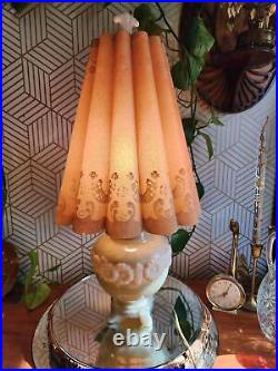 Vintage Art Deco Aladdin Alacite Table Lamp, Pale Pink/Peach and Glass Finial