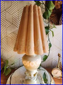 Vintage Art Deco Aladdin Alacite Table Lamp, Pale Pink/Peach and Glass Finial