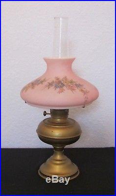 Vintage B & H Kerosene Oil Lamp Shaded Pink 10 Fitter Shade Aladdin Chimney