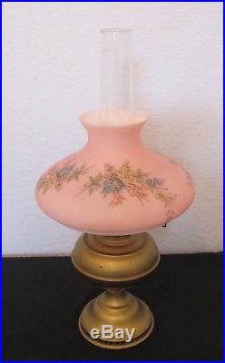 Vintage B & H Kerosene Oil Lamp Shaded Pink 10 Fitter Shade Aladdin Chimney