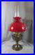 Vintage Brass Aladdin No 23 Oil Lamp With Chimney & Red Glass Shade