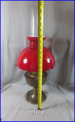 Vintage Brass Aladdin No 23 Oil Lamp With Chimney & Red Glass Shade