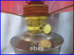 Vintage Brass Aladdin No 23 Oil Lamp With Chimney & Red Glass Shade