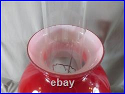 Vintage Brass Aladdin No 23 Oil Lamp With Chimney & Red Glass Shade