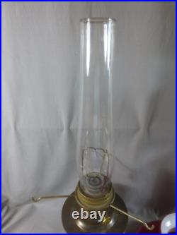 Vintage Brass Aladdin No 23 Oil Lamp With Chimney & Red Glass Shade