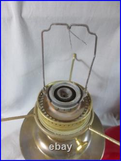 Vintage Brass Aladdin No 23 Oil Lamp With Chimney & Red Glass Shade