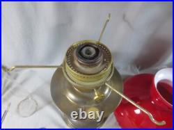 Vintage Brass Aladdin No 23 Oil Lamp With Chimney & Red Glass Shade