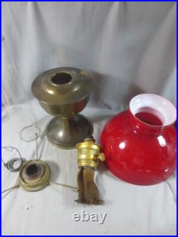 Vintage Brass Aladdin No 23 Oil Lamp With Chimney & Red Glass Shade