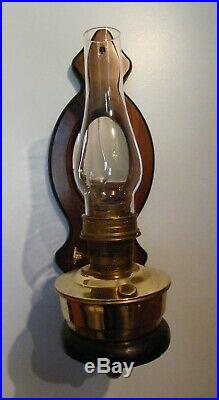 Vintage Brass Hurricane Kerosene Oil Lamp Aladdin #23 on Wood Sconce with Mirror
