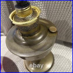 Vintage Brass Toned Aladdin No 23 Oil Lamp With A Nice Chimney & Red Glass Shade
