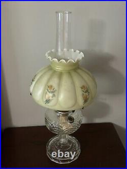 Vintage Clear Base Floral Shade Aladdin Oil Lamp Nu Type Model B