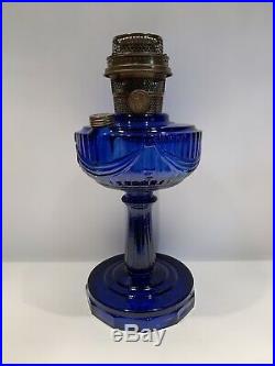Vintage Cobalt Blue Glass Aladdin Tall Lincoln Drape Oil Kerosene Mantle Lamp