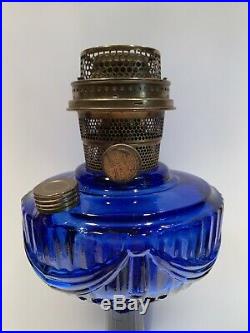 Vintage Cobalt Blue Glass Aladdin Tall Lincoln Drape Oil Kerosene Mantle Lamp