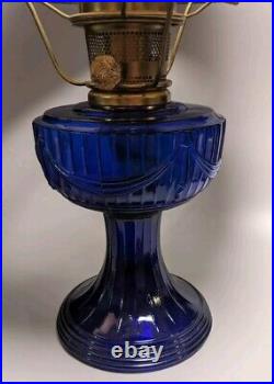 Vintage Cobalt Blue Short Lincoln Drape Aladdin Oil Lamp 2000