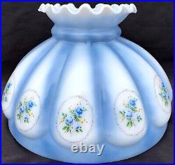 Vintage GWTW 10 Fitter Blue Floral Hurricane Oil Or Electric Glass Lamp Shade