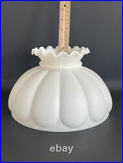 Vintage GWTW 10 Fitter White Hurricane Oil Or Electric Glass Melon Lamp Shade