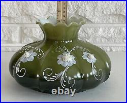 Vintage GWTW 7 Fitter Hand Painted Green Oil Or Electric Glass Melon Lamp Shade