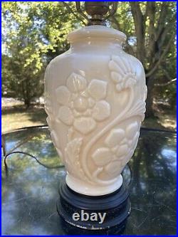 Vintage Glass ALADDIN ALACITE Electric Lamp Floral Pattern 24 With Finial Uranium