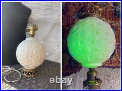 Vintage Glass ALADDIN ALACITE Electric Lamp Floral Pattern Uranium Glow