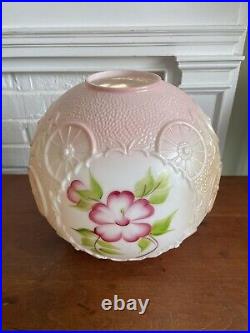 Vintage Glass GWTW Oil Lamp Shade Hand Painted Pink Floral Large