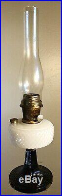 Vintage Glass Kerosene Oil Lamp Aladdin Moonstone Black Base