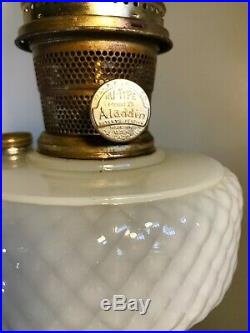 Vintage Glass Kerosene Oil Lamp Aladdin Moonstone Black Base