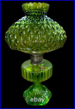 Vintage Green Aladdin Oil Lamp w Original Glass Shade / Table Light