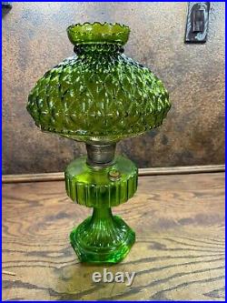 Vintage Green Aladdin Oil Lamp w Original Glass Shade / Table Light