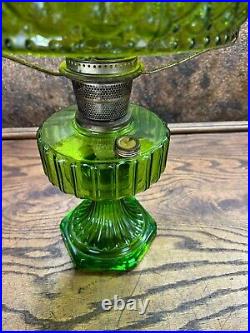 Vintage Green Aladdin Oil Lamp w Original Glass Shade / Table Light