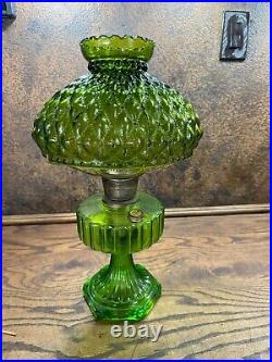 Vintage Green Aladdin Oil Lamp w Original Glass Shade / Table Light