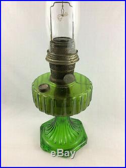 Vintage Green Glass Aladdin Model B Nu-Type Kerosene Lamp Complete with Chimney