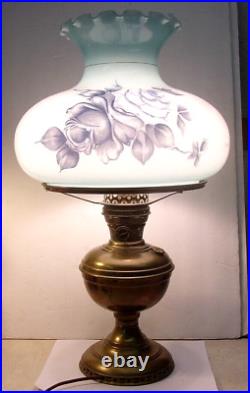 Vintage Home Supply Co BEACON Oil Lamp + Hand Painted Floral Shade ELECTRIFIED