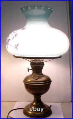 Vintage Home Supply Co BEACON Oil Lamp + Hand Painted Floral Shade ELECTRIFIED