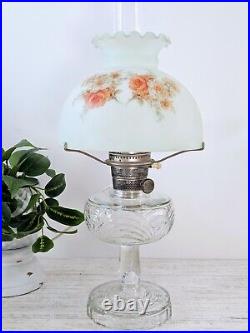 Vintage Hurricane Aladdin Mint Green Floral Lamp electrified