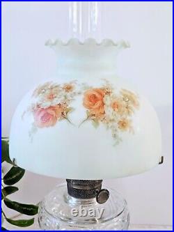 Vintage Hurricane Aladdin Mint Green Floral Lamp electrified